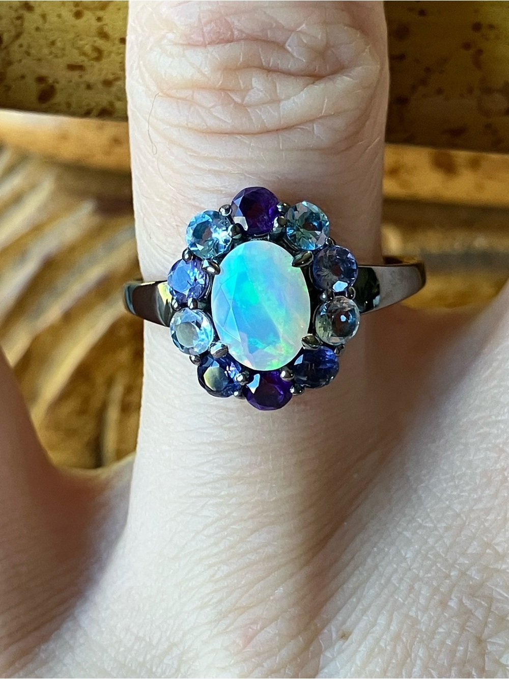Natural Ethiopian Opal Multi Gemstone Ring Size 7.75